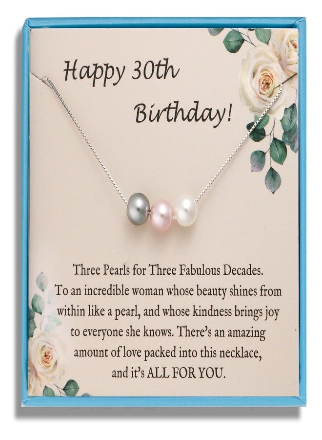 Sereney 30th Birthday Gifts for Women Sterling Silver Pearl Necklace as 30 Year Old Birthday Gifts for Women with Three Pearl Beads on Birthday Gifts for Turning 30 for Daughter or Friends - Image 1